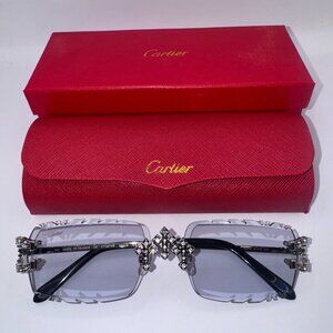 Cartier Buffs Sunglasses Triple Cross Diamond Cut Lens Smoky Clear Lens